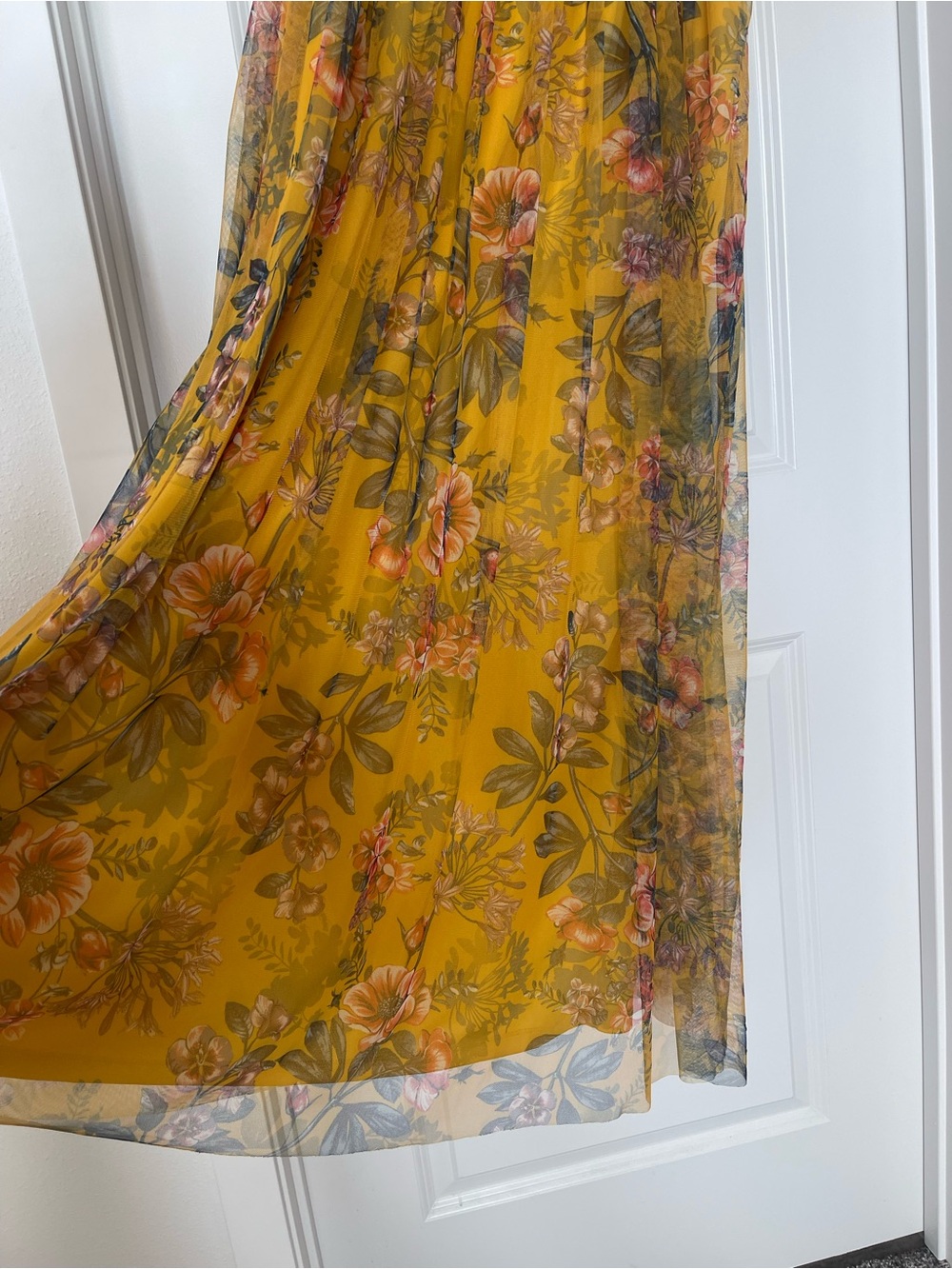Candalite Women’s Floral Halter Maxi Dress Mustard Yellow Romantic Cottagecore - Picture 4 of 11